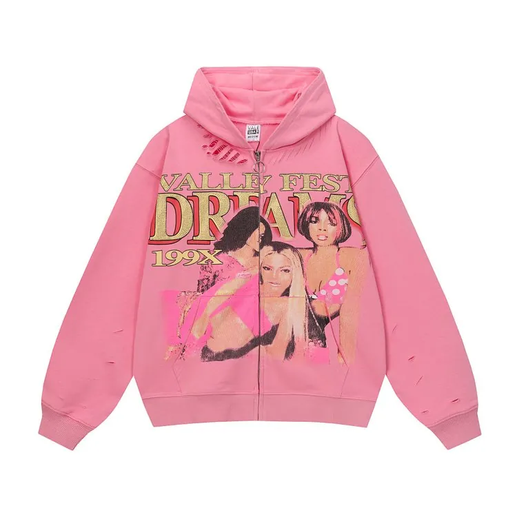 Pink Zip Valley Dreams Hoodie
